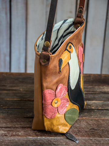 Handmade Leather Tote Bag | Small Lined North-South Design | Belen's Toucan Rio Collection